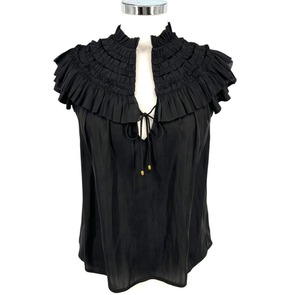 Reset Silky Black Ruffled Collar Sleeveless Eleanor Blouse Size Small NWT